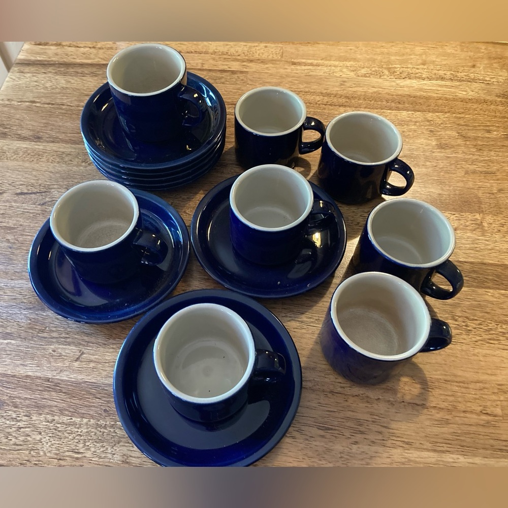 Set of Blue Espresso Cups and Saucers